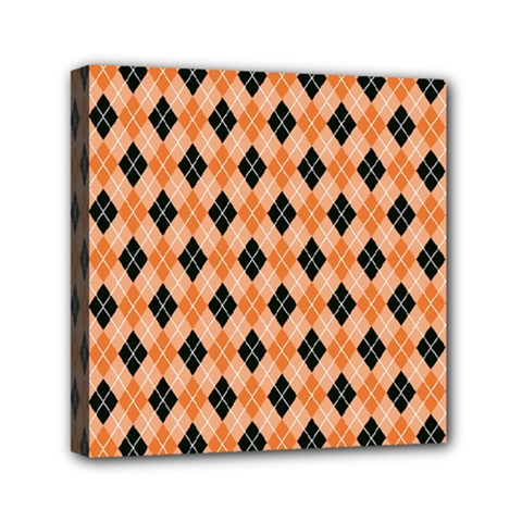 Halloween Inspired Black Orange Diagonal Plaids Mini Canvas 6  X 6  (stretched) by ConteMonfrey