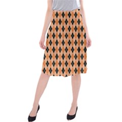 Halloween Inspired Black Orange Diagonal Plaids Midi Beach Skirt by ConteMonfrey