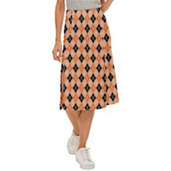 Halloween Inspired Black Orange Diagonal Plaids Midi Panel Skirt by ConteMonfrey