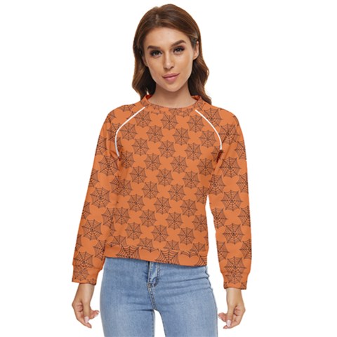 Halloween Black Orange Spider Web   Women s Long Sleeve Raglan Tee by ConteMonfrey
