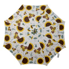 Nature Honeybee Sunflower Leaves Leaf Seamless Background Hook Handle Umbrellas (medium) by Jancukart