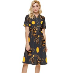 Halloween Background Pattern Button Top Knee Length Dress by Ravend