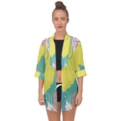 Plants Leaves Border Frame Open Front Chiffon Kimono by Ravend