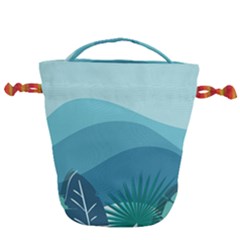 Palm Leaves Waves Mountains Hills Drawstring Bucket Bag by Ravend