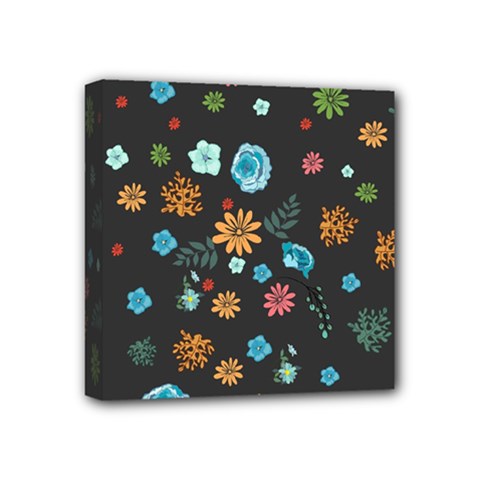 Floral Flower Leaves Background Floral Mini Canvas 4  X 4  (stretched) by Ravend