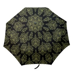 Black And Green Ornament Damask Vintage Folding Umbrellas by ConteMonfrey