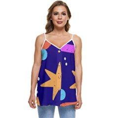 Star Abstract Pattern Wallpaper Casual Spaghetti Strap Chiffon Top by Wegoenart