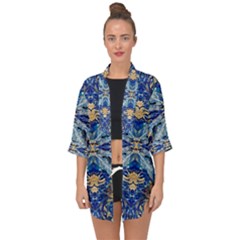 Cobalt On Gold Open Front Chiffon Kimono by kaleidomarblingart