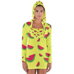 Watermelon Pattern Wallpaper Long Sleeve Hooded T-shirt by Wegoenart