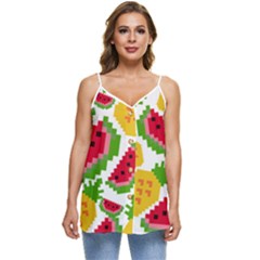 Watermelon Pattern Fruit Summer Casual Spaghetti Strap Chiffon Top by Wegoenart