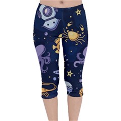 Marine-seamless-pattern-thin-line-memphis-style Velvet Capri Leggings  by BangZart