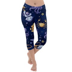 Marine-seamless-pattern-thin-line-memphis-style Lightweight Velour Capri Yoga Leggings by BangZart
