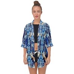Cobalt On Gold Symmetry Open Front Chiffon Kimono by kaleidomarblingart