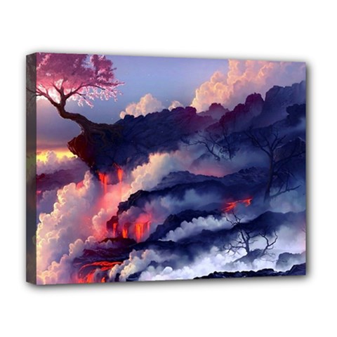 Cherry Blossom Tree On Cliff Digital Wallpaper Cherry Blossom On Cliff Mountain Nature Canvas 14  X 11  (stretched) by danenraven