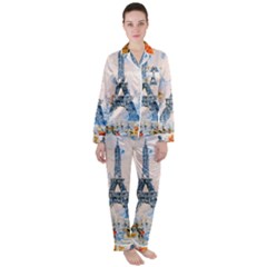 Eiffel Tower Landmark Architecture  Artistic Satin Long Sleeve Pajamas Set by danenraven