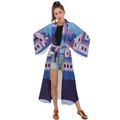 Illustration Castle Mountain Tower Sky Maxi Kimono by danenraven