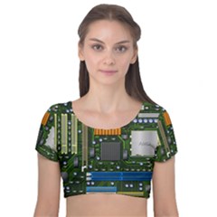 Illustration Motherboard Pc Computer Velvet Short Sleeve Crop Top  by danenraven