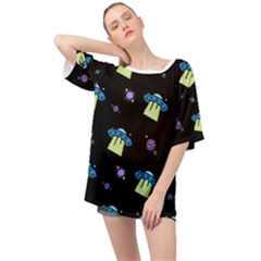 Galaxy Cosmos Rocket Spaceship Ufo Oversized Chiffon Top by Wegoenart