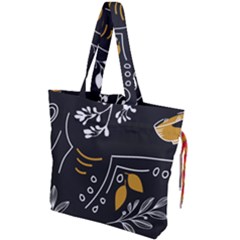 Leaves Coffee Digital Paper Cup Drawstring Tote Bag by Wegoenart
