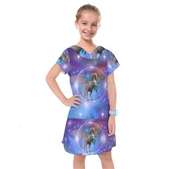 Unicorn Abstract Wave Line Kids  Drop Waist Dress by Wegoenart