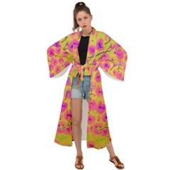Cherries Fruit Food Neon Texture Fluorescent Maxi Kimono by Wegoenart
