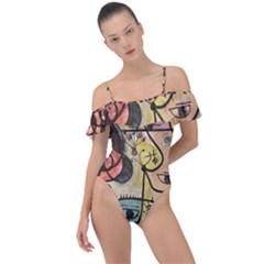Puzzle Abstract Drawing Mysterious Frill Detail One Piece Swimsuit by Wegoenart