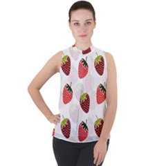 Strawberry Fruit Pattern Background Mock Neck Chiffon Sleeveless Top by Wegoenart