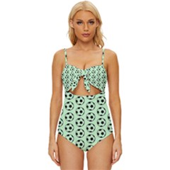 Pattern Ball Soccer Background Knot Front One-piece Swimsuit by Wegoenart