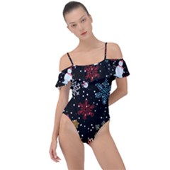 Christmas Thanksgiving Pattern Frill Detail One Piece Swimsuit by Ravend