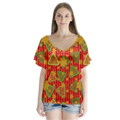 Illustration Background Abstract Pattern Shape Star V-neck Flutter Sleeve Top by Ravend