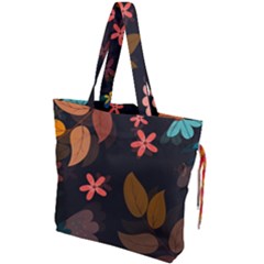 Flower Leaves Background Floral Drawstring Tote Bag by Ravend
