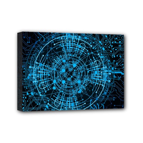 Network Circuit Board Trace Mini Canvas 7  X 5  (stretched) by Ravend
