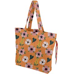 Flower White Pattern Floral Drawstring Tote Bag by Ravend