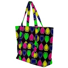 Black Blue Colorful Hearts Zip Up Canvas Bag by ConteMonfrey
