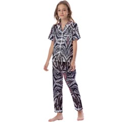 Pink Grey Repeats Symmetry Kids  Satin Short Sleeve Pajamas Set by kaleidomarblingart