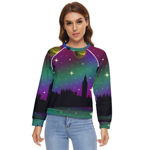 Illustration Clock Asteroid Comet Galaxy Women s Long Sleeve Raglan Tee by Wegoenart