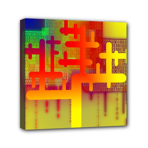 Code Binary System Mini Canvas 6  X 6  (stretched) by Wegoenart