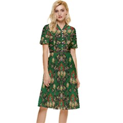 Ganesh Elephant Art With Waterlilies Button Top Knee Length Dress by pepitasart