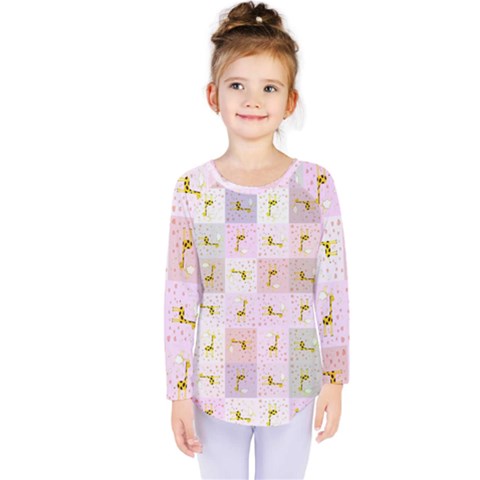 Giraffe Pattern Art Background Kids  Long Sleeve Tee by Ravend