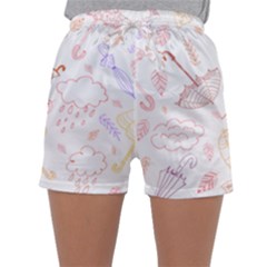 Weather Umbrella Rain Cloud Seamless Doodle Pattern Sleepwear Shorts by danenraven