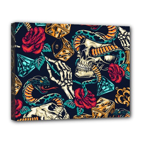 Vintage Art Tattoos Colorful Seamless Pattern Canvas 14  X 11  (stretched) by Ravend