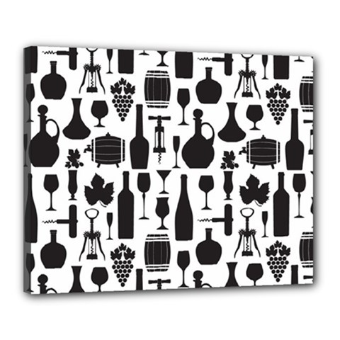 Wine Pattern Black White Canvas 20  X 16  (stretched) by Jancukart