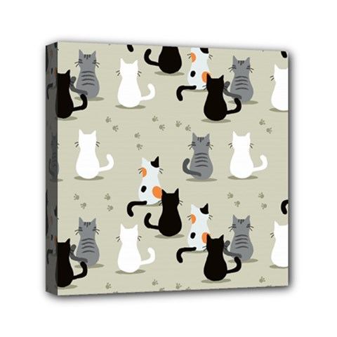 Cute-cat-seamless-pattern Mini Canvas 6  X 6  (stretched) by Jancukart