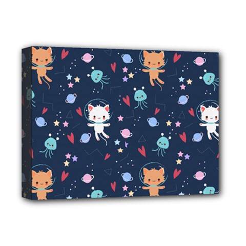 Cute-astronaut-cat-with-star-galaxy-elements-seamless-pattern Deluxe Canvas 16  X 12  (stretched)  by Jancukart