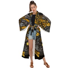 Yin-yang-owl-doodle-ornament-illustration Maxi Kimono by Jancukart