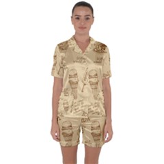 Ice-cream-vintage-pattern Satin Short Sleeve Pajamas Set by Jancukart