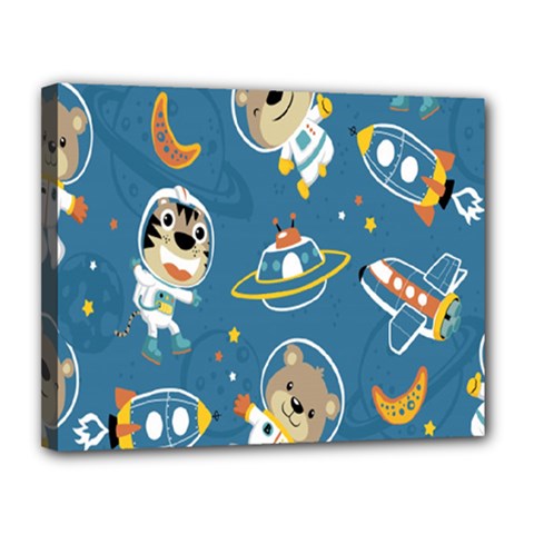 Seamless-pattern-funny-astronaut-outer-space-transportation Canvas 14  X 11  (stretched) by Jancukart