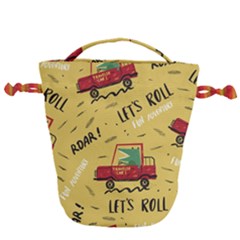 Childish-seamless-pattern-with-dino-driver Drawstring Bucket Bag by Jancukart
