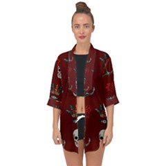 Tattoo-old-school-background-pattern Open Front Chiffon Kimono by Jancukart