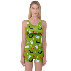 Pattern Seamless Halloween Fall One Piece Boyleg Swimsuit by Wegoenart